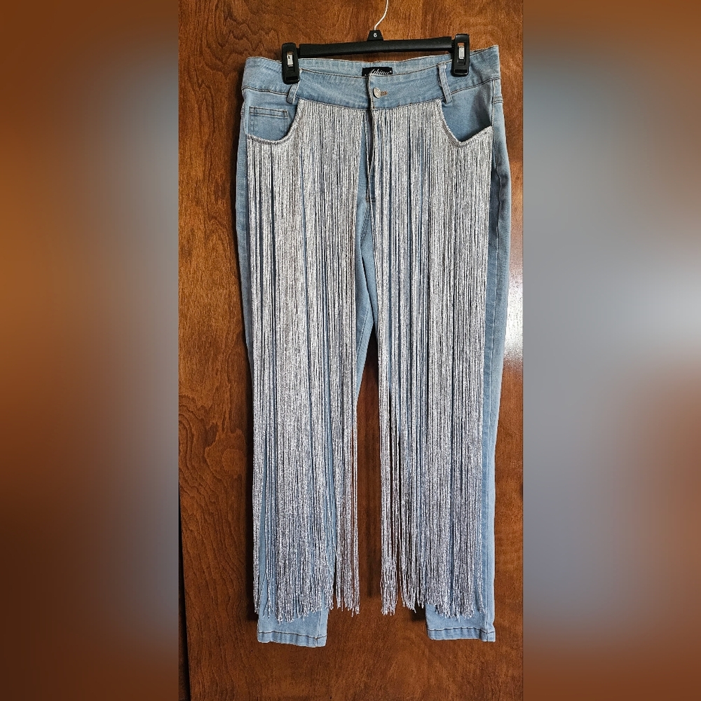 Athina - High Rise - Shimmer Shingle Skinny Jeans- size L - Picture 2 of 7